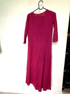 Pink A Line Style Kurta With Front Side Tie Up Kno