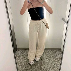 Cream Wide Leg Linen Pants