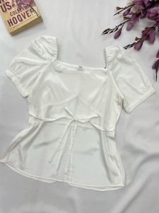 Chic White Puff Sleeve Blouse with Bows