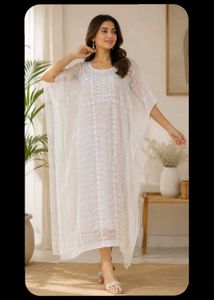 Elegant White Chikankari Kaftan