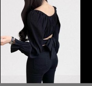Chic Black Square Neck Puff Sleeve Top