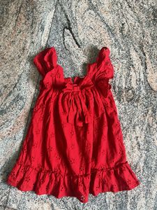 Charming Red Eyelet Dress with Bow Detail