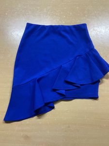 Blue Ruffled Asymmetrical Skirt