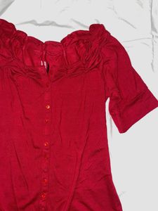 Chic Deep Red Button-Up Sleeve Top
