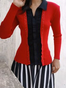 Red Ribbed Fitted Y2k Bella Hadid Top