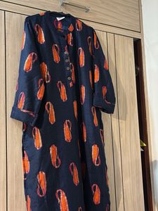 Elegant Navy Kurta with Orange Print