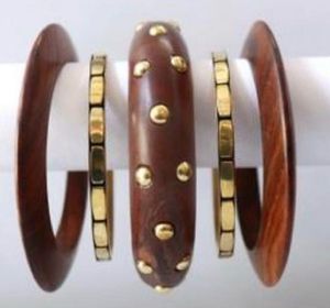 Set of 4 Wooden & Gold Bangles