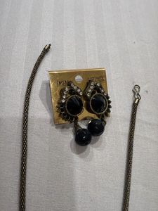 Elegant Black Pendant Necklace &amp; Earrings Set