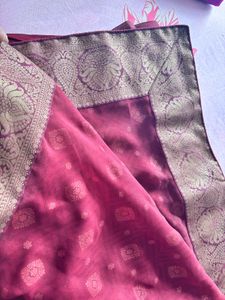 Maroon &amp; Gold Patterned Saree