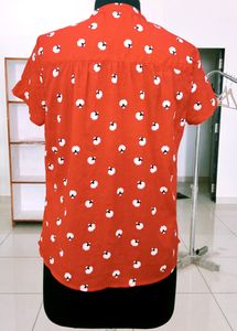 Red Printed Short Sleeve Blouse