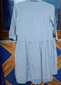 Blue Button-Up Tiered Tunic Top