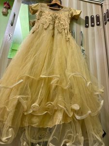 Doll Golden Party Wear Gown Full Size And Length