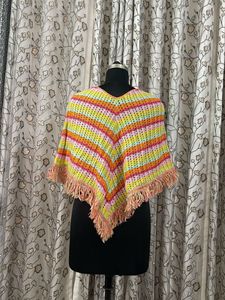 Crocheted Poncho with Fringe
