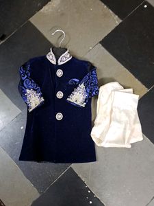 Blue Velcet Sherwani For Boys
