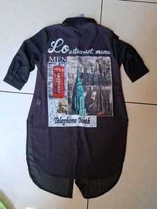 Sheer Black City Print Tunic Shirt