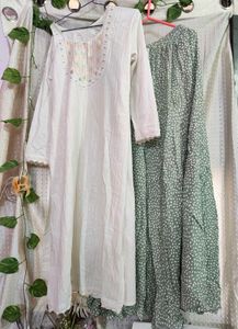 Elegant White &amp; Green Kurta Set