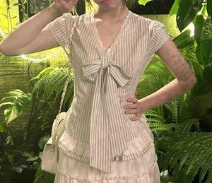 y2k Chic Striped Bow Top