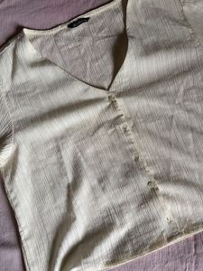 Cream Textured Button-Up Blouse