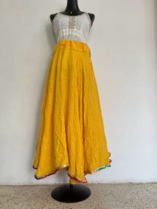 Vibrant Yellow Sequined Ethnic Skirt