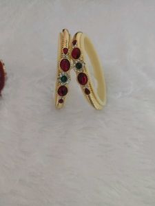 Exquisite Gold Bangles with Red &amp; Green Stones