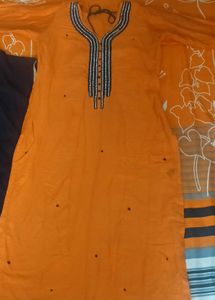 Orange Embroidered Kurti And Dupatta No Bottom