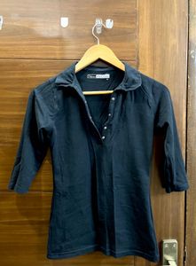 Y2K Black Polo Neck Top