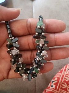 2 piece vintage hematite beaded necklace with gree