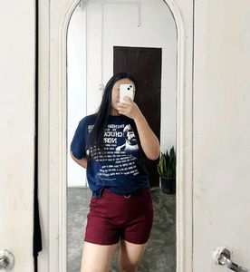 Maroon Button Detail Shorts