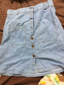 Light Wash Denim Button-Front Skirt
