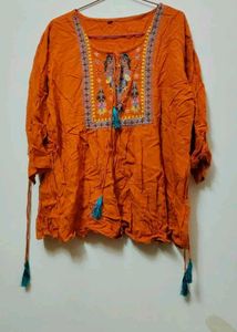"FREEBIE" Boho Embroidered Orange Tunic Top