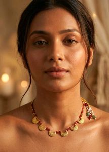 New Gold Plated Necklace with Red Beads