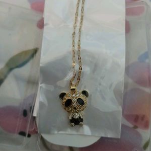 18K Gold Plated Rhinestone Panda Charm Necklace