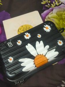 Daisy Print Hard Case Clutch Bag