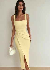 Elegant Ruched yellow Dress