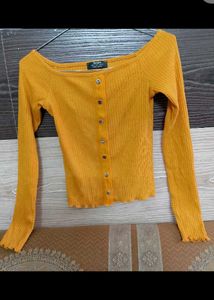 Mustard Yellow Button-Up Ribbed Top