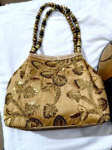 Embroidered Clutch with Beaded Handle