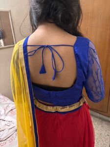Red Lehenga with Blue Blouse