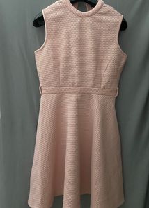 Anabelle Pastel Pink Skater Dress With Pearl Chain