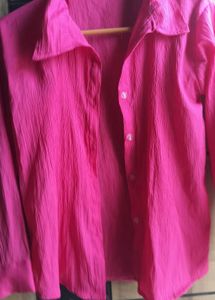 Vibrant Pink Textured Button-Up Blouse