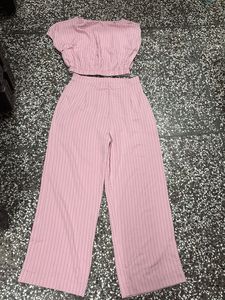 Pink Striped Crop Top &amp; Palazzo Pants Set