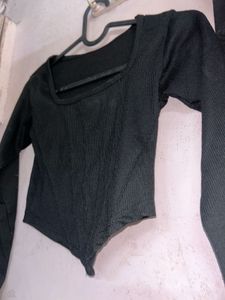 Black Ribbed Square Neck Top