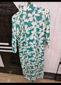 Green Floral Button-Up Shirt Dress