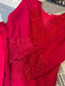 Vibrant Red Embroidered Kurta Set