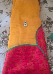 Vibrant Yellow &amp; Pink Saree