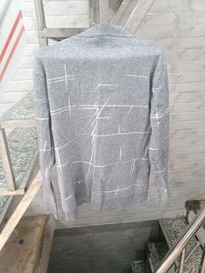 Men's Grey Zip-Up Knit Sweater