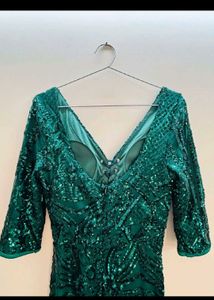 Elegant Sequined Emerald Green Gown