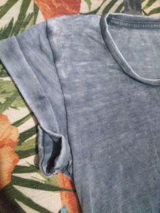 Blue T-Shirt with Cuffed Sleeves