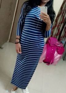 Blue &amp; White Striped Maxi Dress