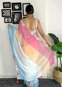 Beautiful Floral Embroidered Saree