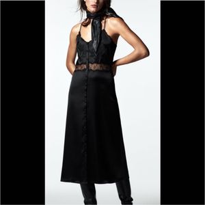 Zara New Limited Edition Satin Lace Midi Dress